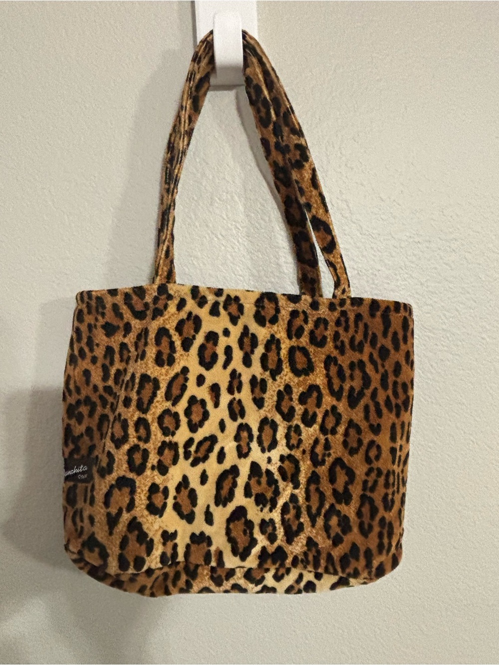 Vintage La Ranchita Leopard Animal Print Velvet Tote Rockabilly Cowgirl interior